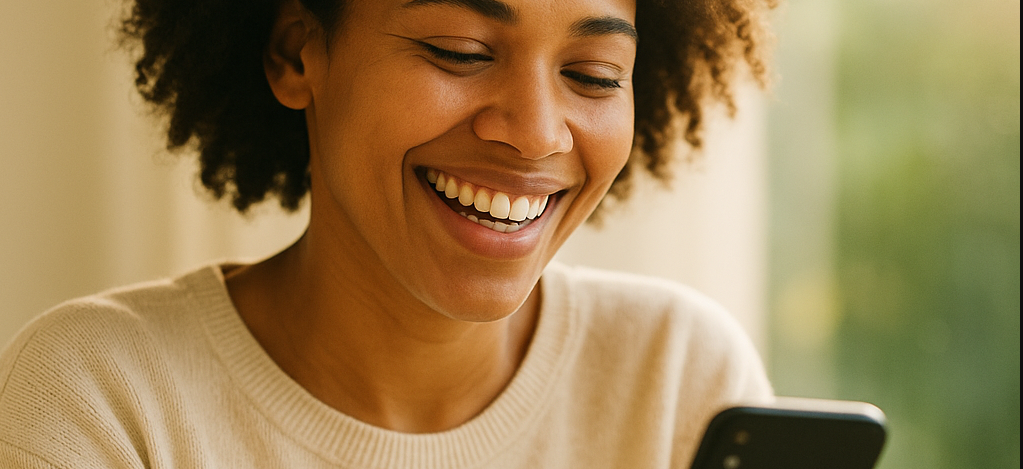 a happy woman that just got her payday loan